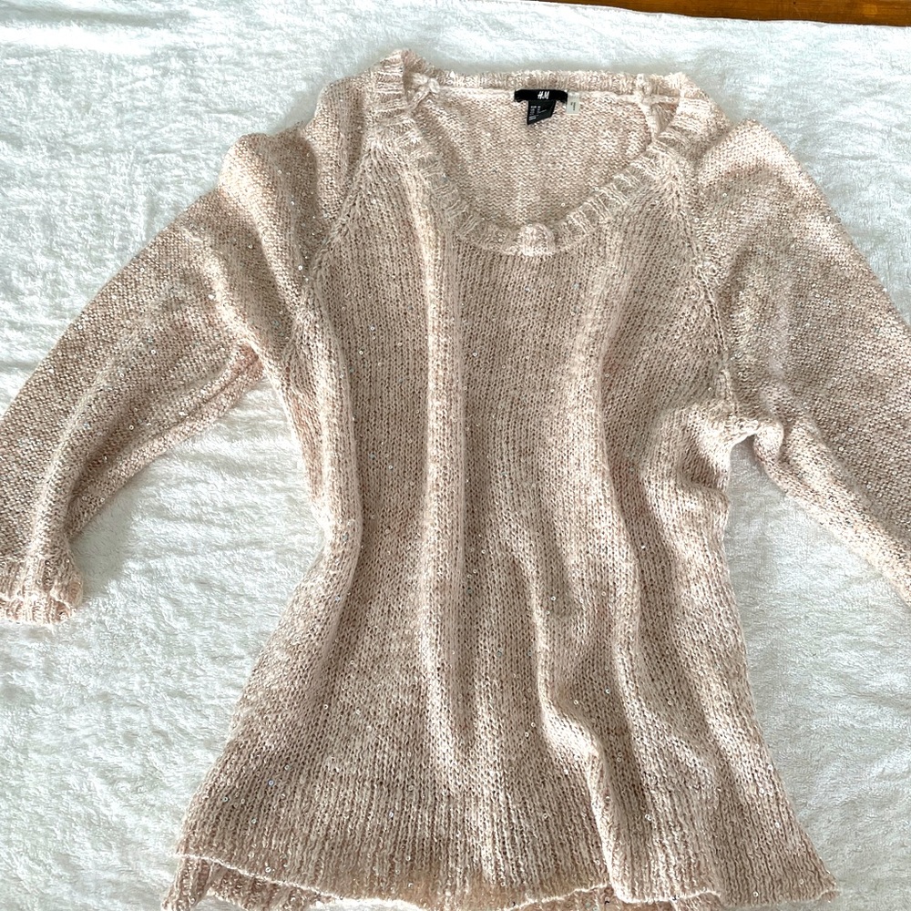 H&M blush pink soft twinkly sweater M